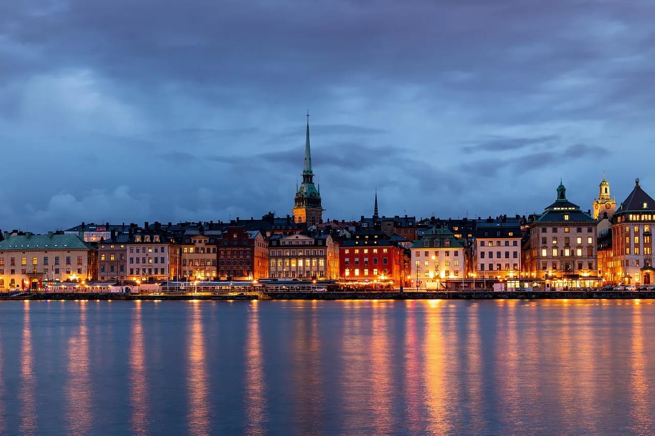 Gamla stan in Stockholm at dusk, seen across the water