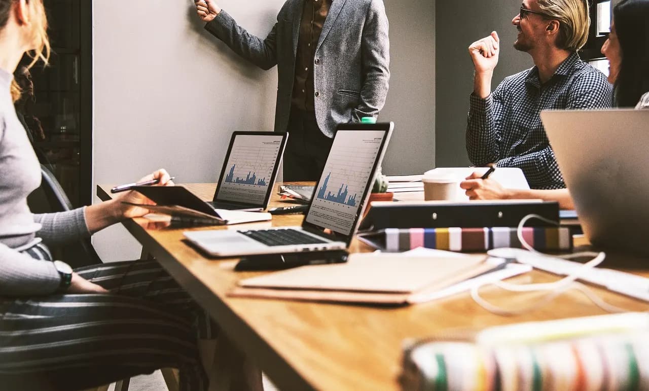 A project team working together at a table